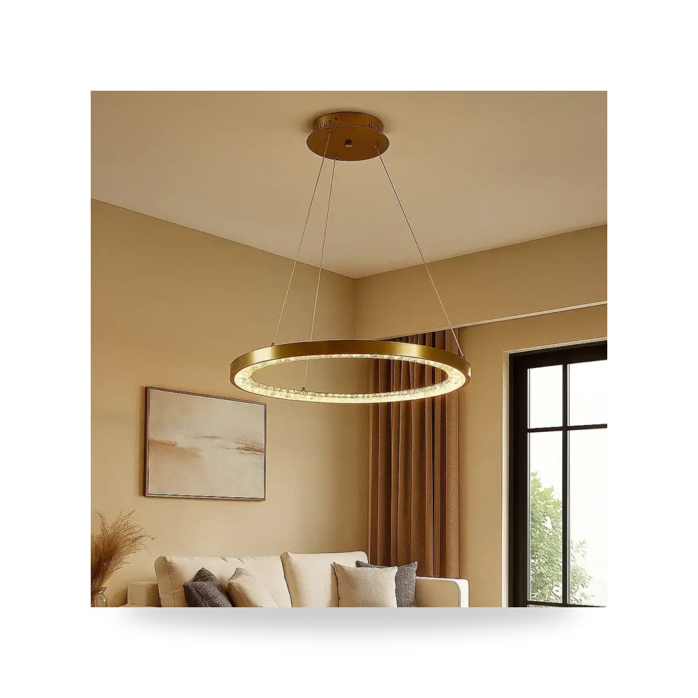 ثريا مودرن ذهبي 60 سم 3 اضاءات LED أصفر لايت موديل 8HA - D6304 - 600CR+3CO3