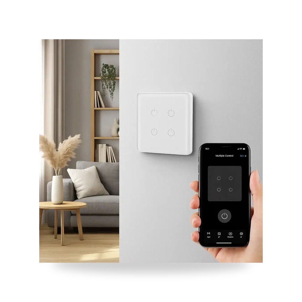 مفتاح ذكي رباعي ابيض WiFi يعمل باللمس تحكم موديل 8TF41 - SMART - WH3