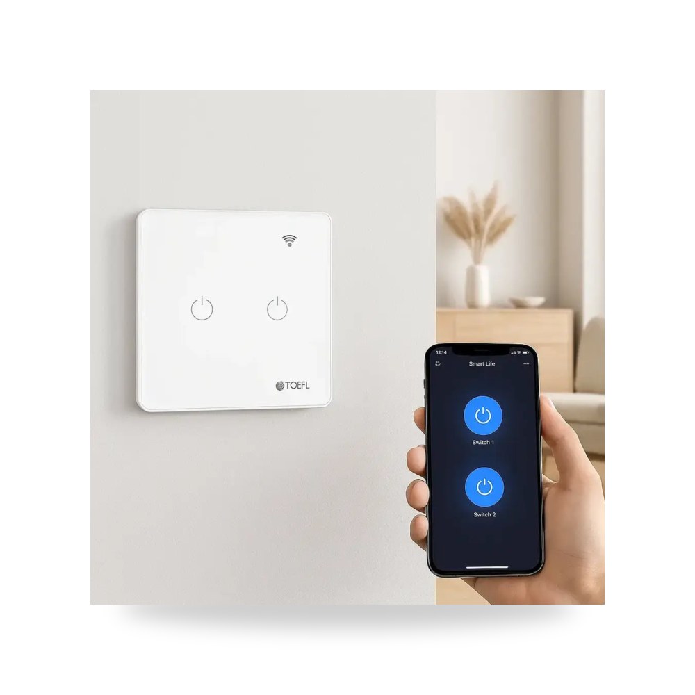 مفتاح ذكي ثنائي ابيض تحكم عن بعد WiFi يعمل موديل 8TF21 - SMART - WH3