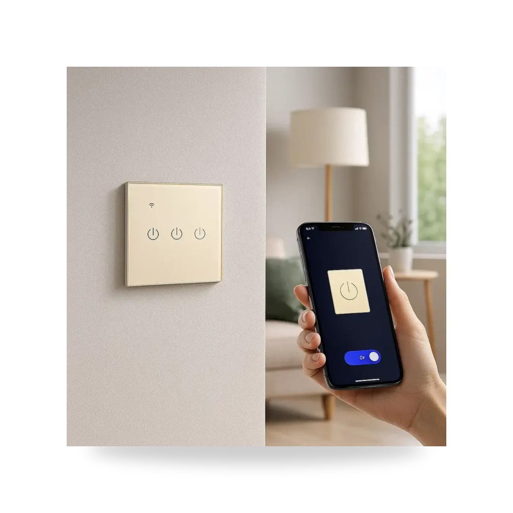 مفتاح ثلاثي ذكي ذهبي WiFi يعمل باللمس تحكم موديل 8TF31 - SMART - GD3