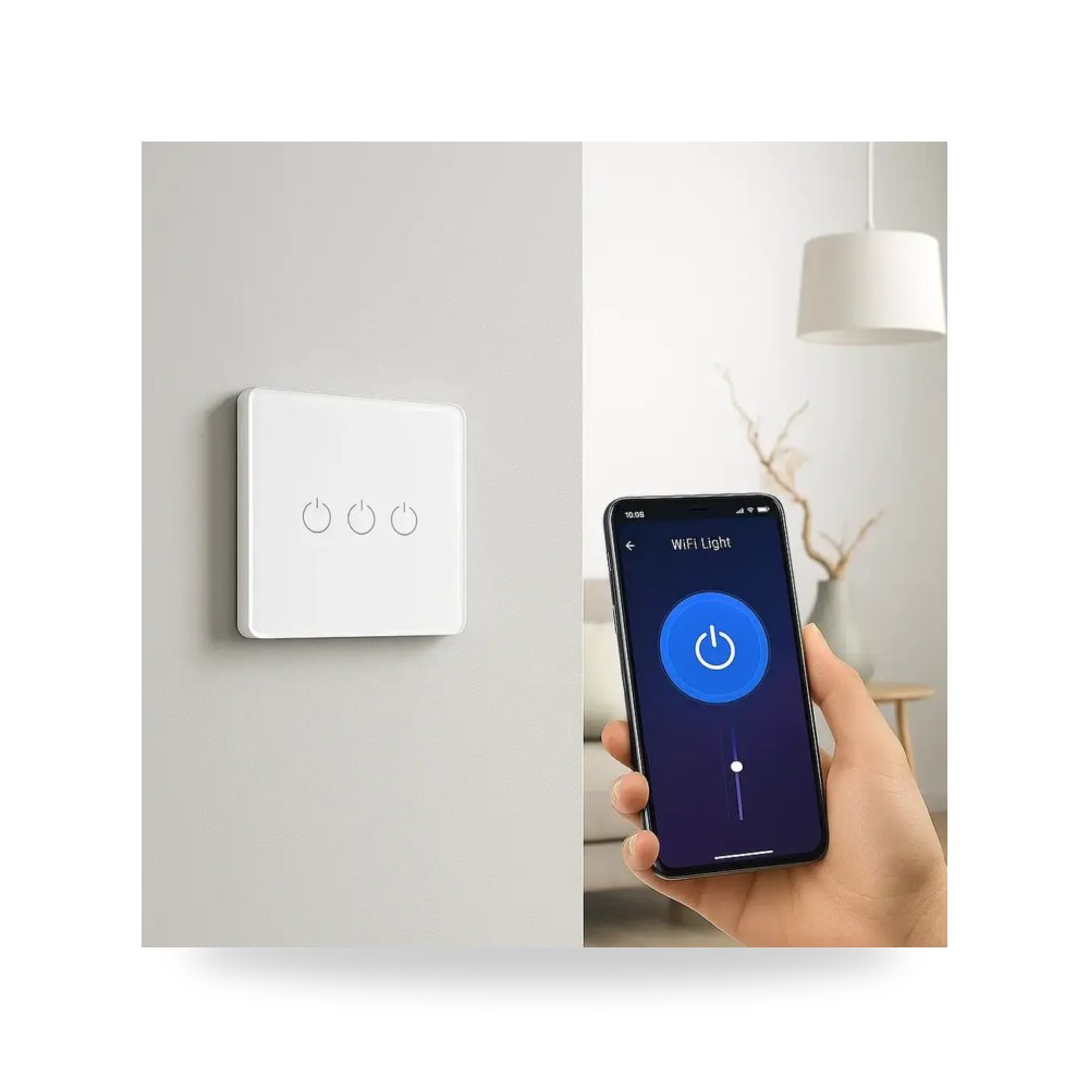 مفتاح ثلاثي ذكي WiFi يعمل باللمس تحكم بالجوال موديل 8TF31 - SMART - WH3
