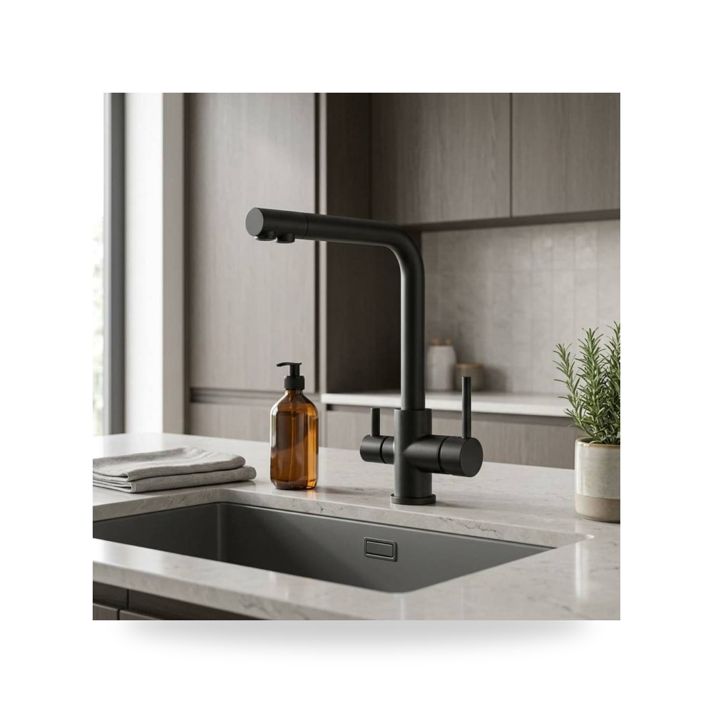 خلاط مطبخ مودرن أسود 2 × 1 مع مخرج لفلتر موديل 8TU - M3048 - BK3