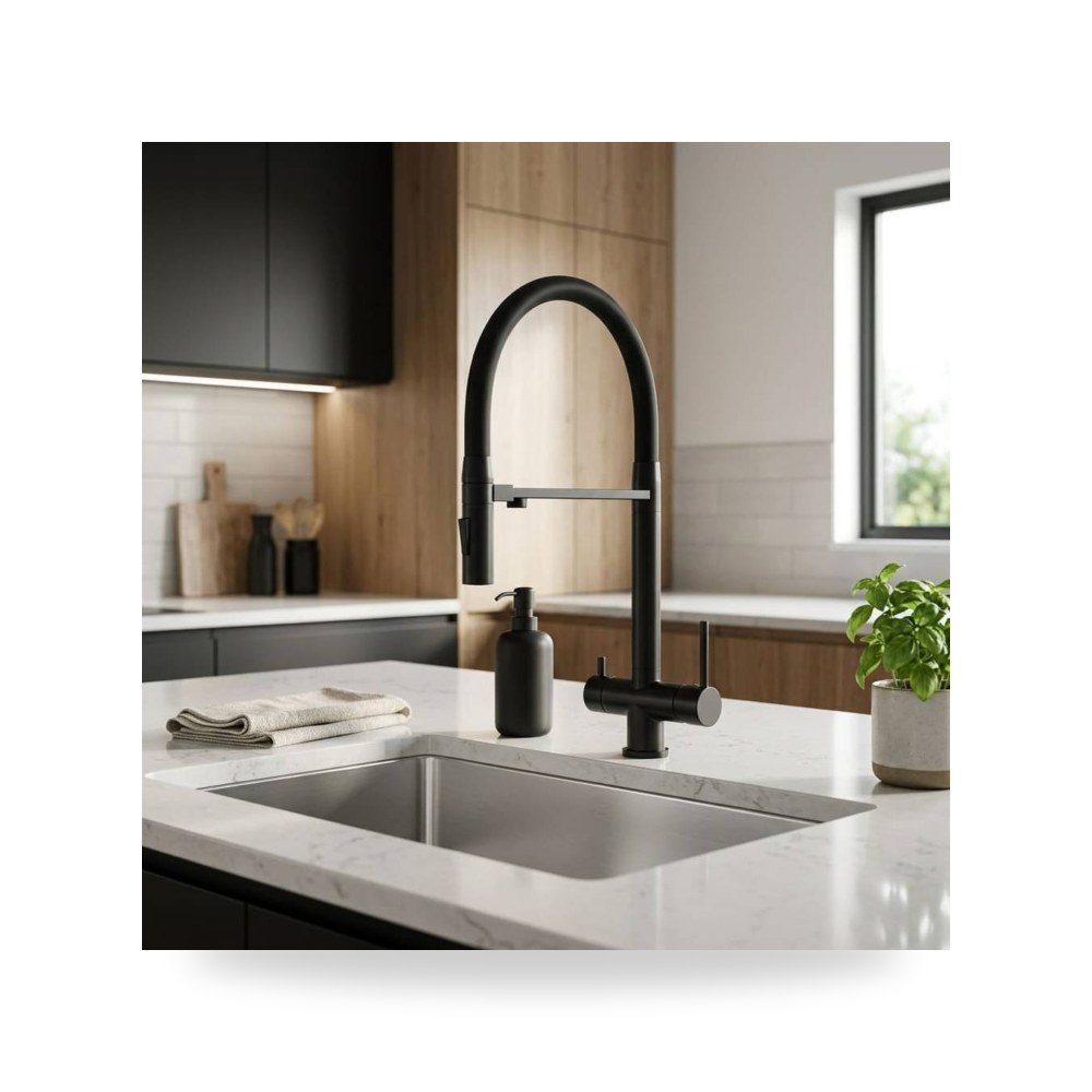 خلاط مطبخ أسود مع رأس سحاب مخرج فلتر تحلية موديل 8TU - M3047 - BK3