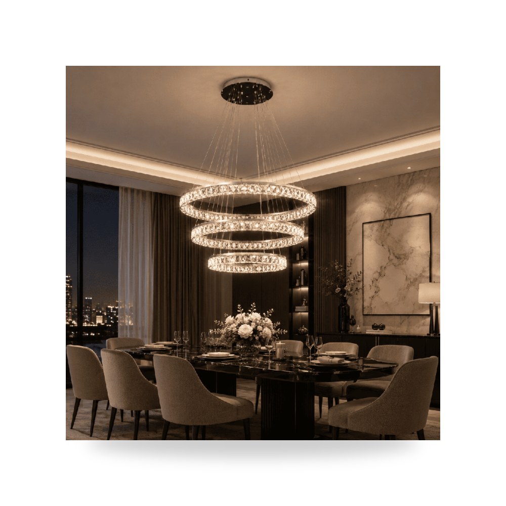 ثريا مودرن فضي الانارة 3 اضاءات 125 واط لايت موديل 8HA - D6003 - 4+6+8SL+3CO3