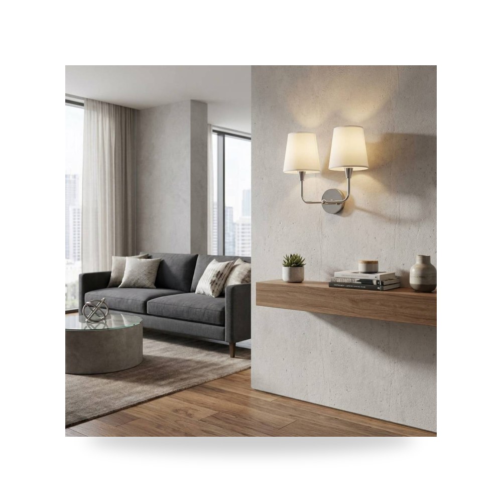 انارة جداري كلاسيك فضي 2 لمبة E14 موديل 8WA - E7225 - 2CH+WH3