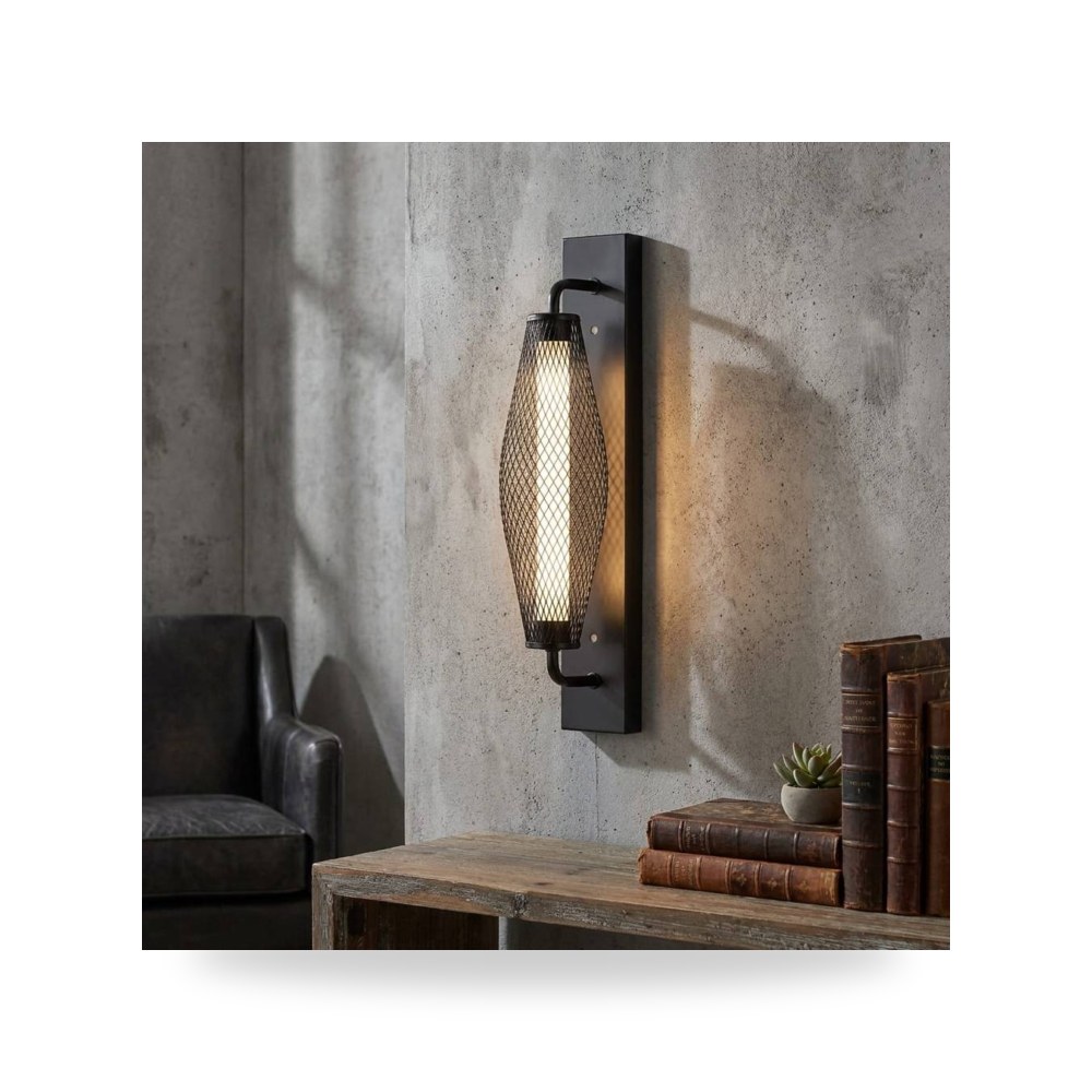 انارة جداري مودرن شبك استيل اسود الانارة اصفر موديل 8WA - E7196 - 400BK+WW3
