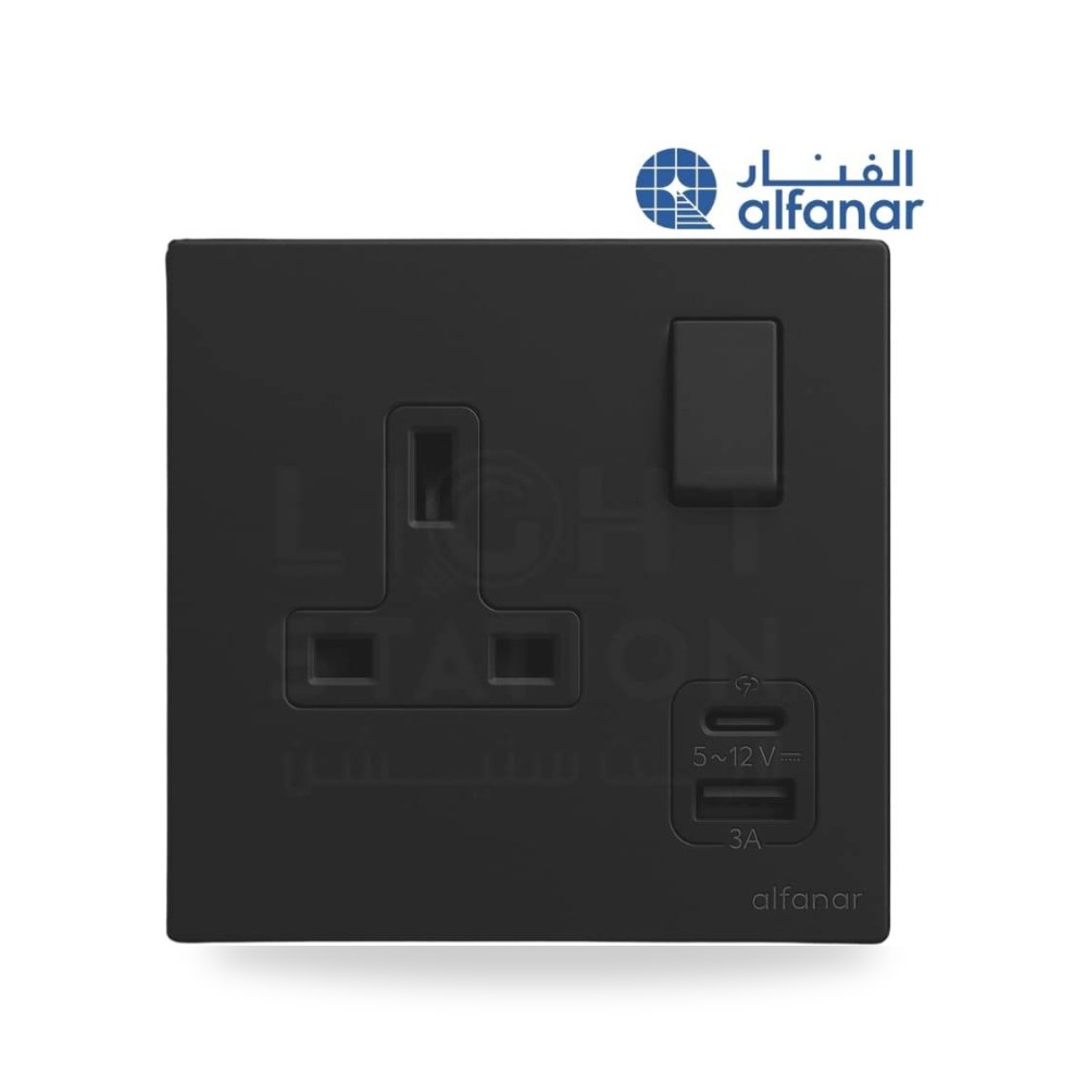فيش 13 أمبير USB A C مع مفتاح ماسه اسود موديل 8143883