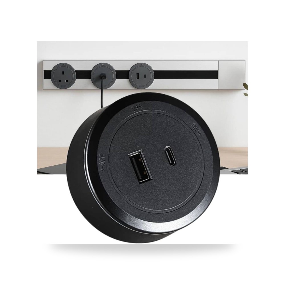 فيش مجرى دائري اسود USB مع TYPE C موديل 8TF947R - USB+C - BK3