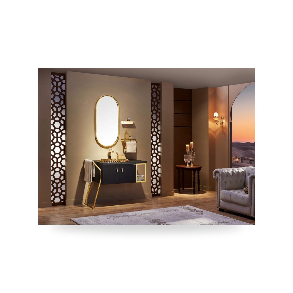 كابينة حمام مع مغسلة ومرايا 95 سم أسود مع شركة (REMCO) موديل B09.2365