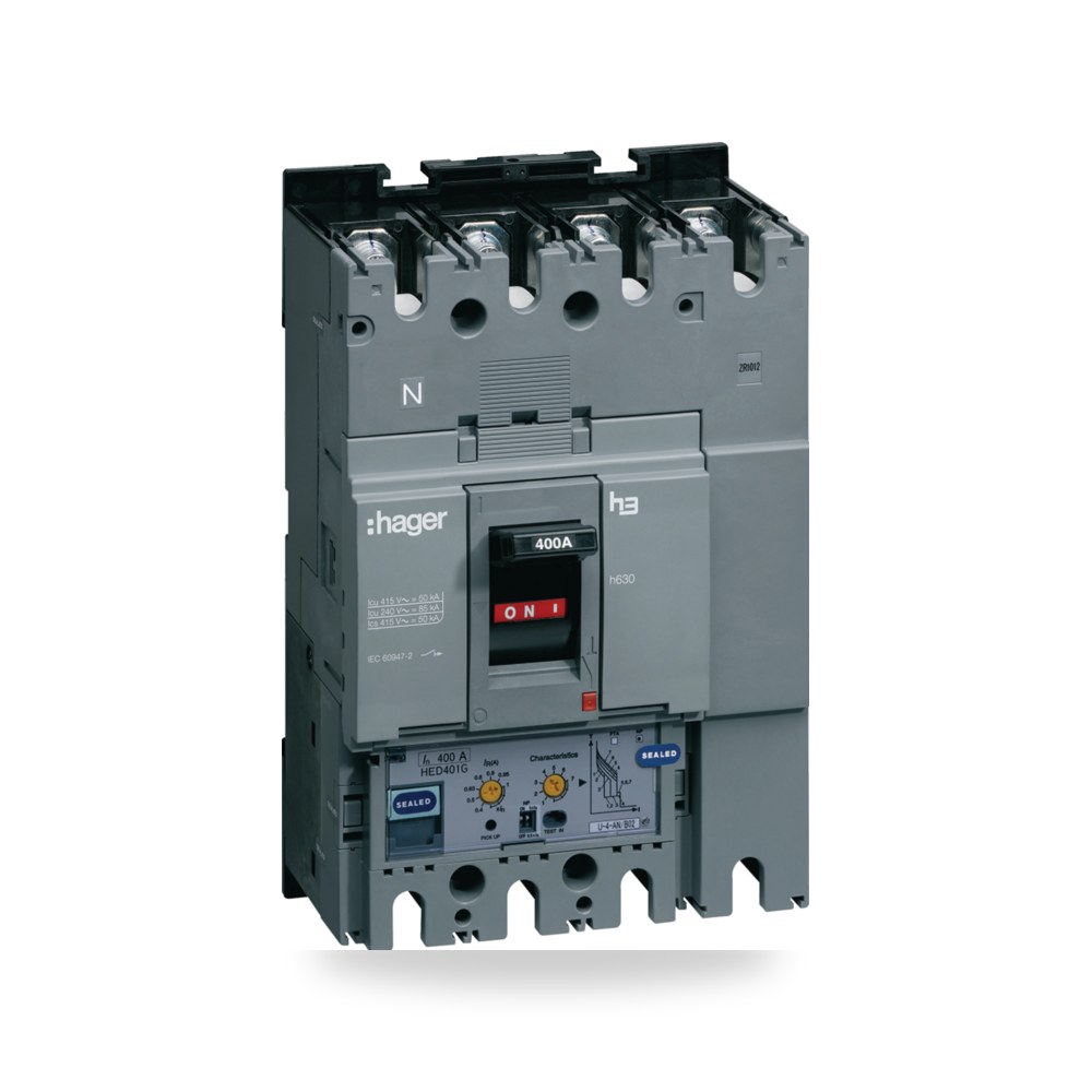 قاطع مقولب هاجر h3 قابس Plug In 4P 400A HED401G Hager (هاجر)