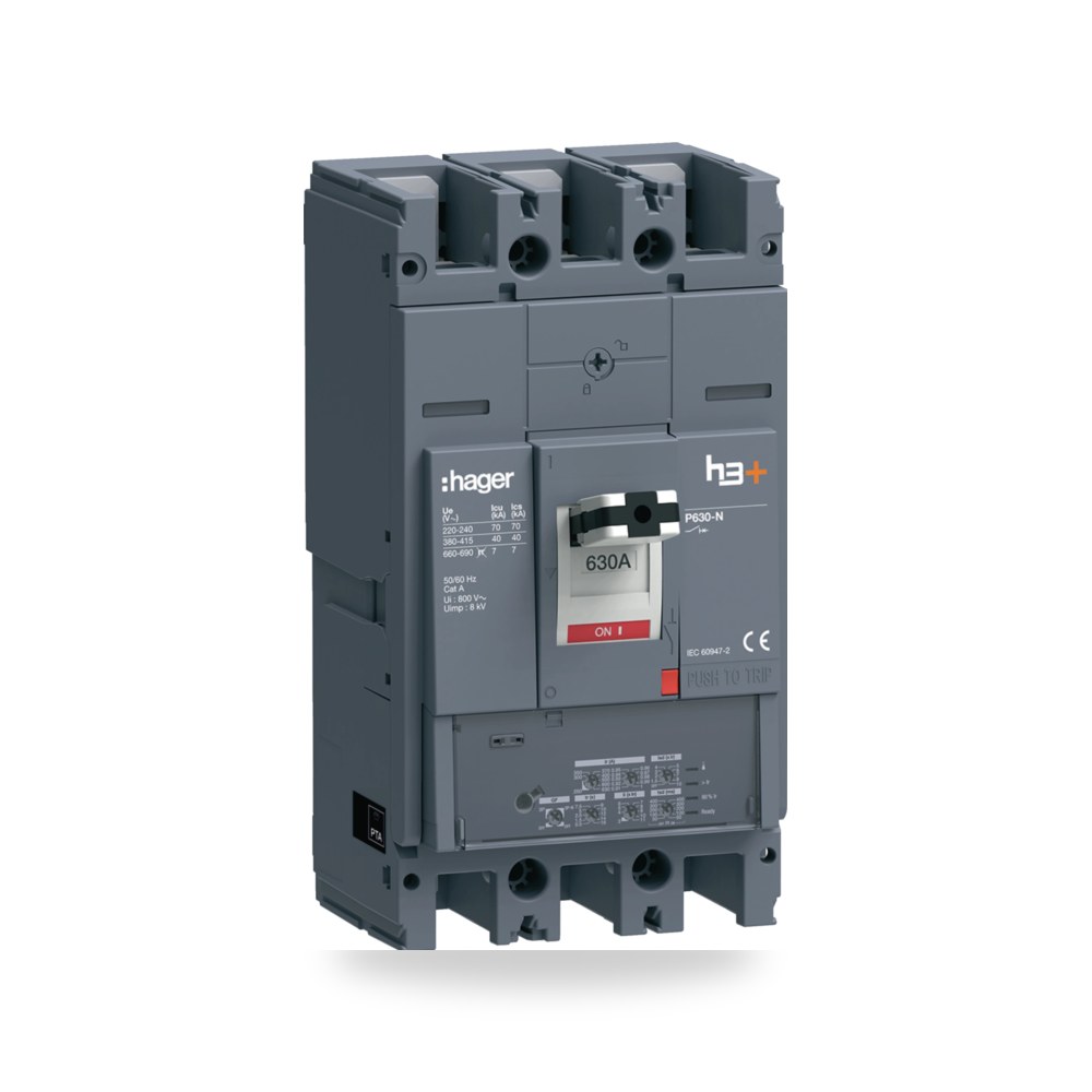 قاطع مقولب هاجر h3+ إلكتروني 3P 630A HNW630LR Hager (هاجر)