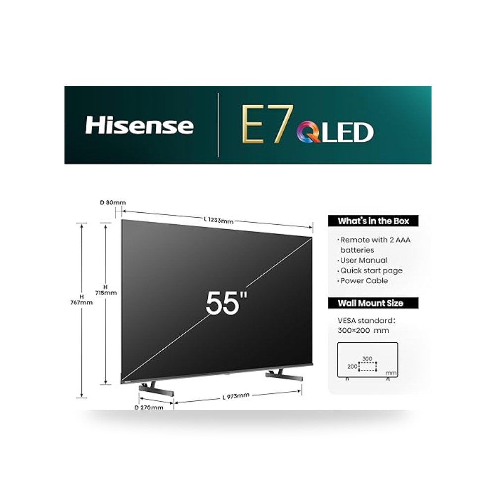 تلفزيون ذكي 55 بوصة 4K QLED هايسنس 55E7N Hisense (هايسنس السعودية)