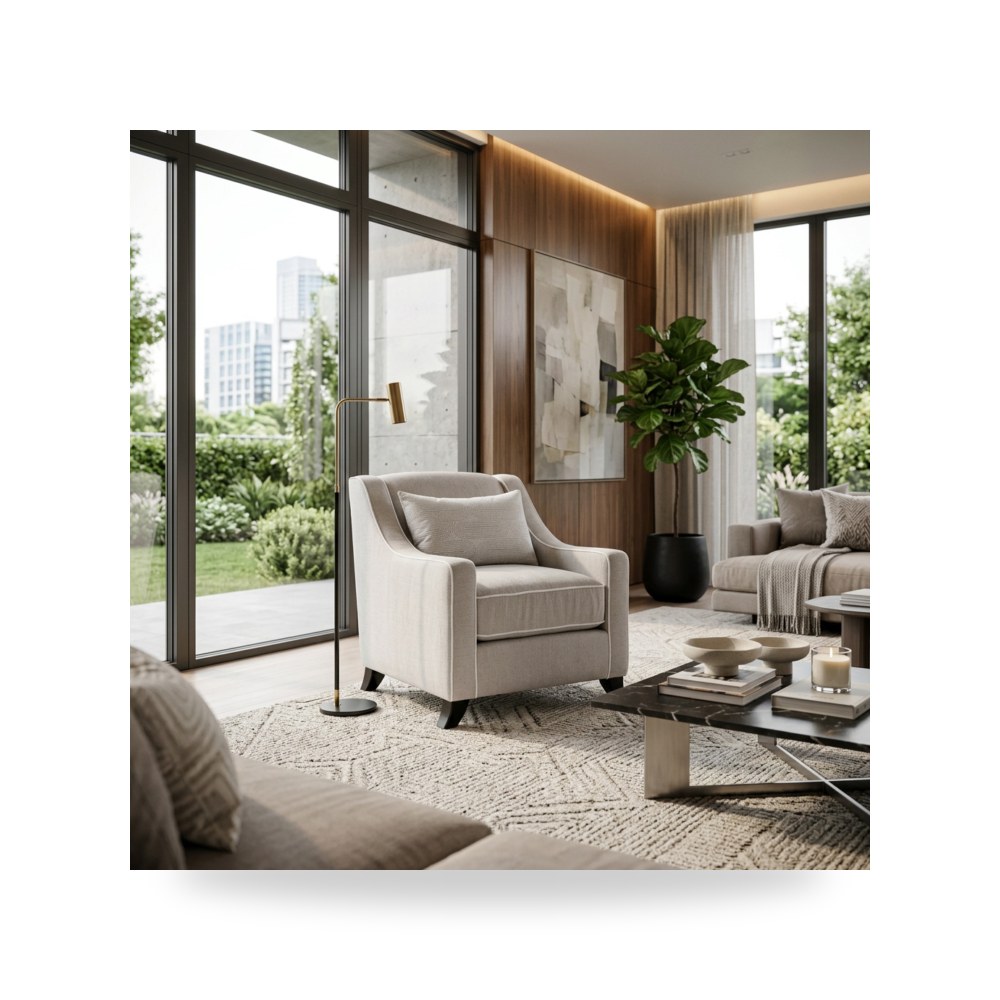 كرسي بذراعين فاخر - كرسي صوفا مفرد بذراعين بيج لندن فاخر 081 Furniture