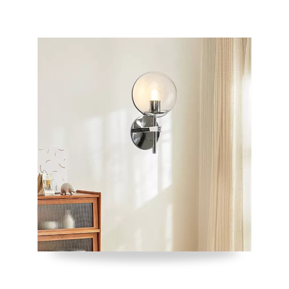 ابليك جداري فضي زجاج شفاف E27 همر Hamer D6146 موديل UP-15