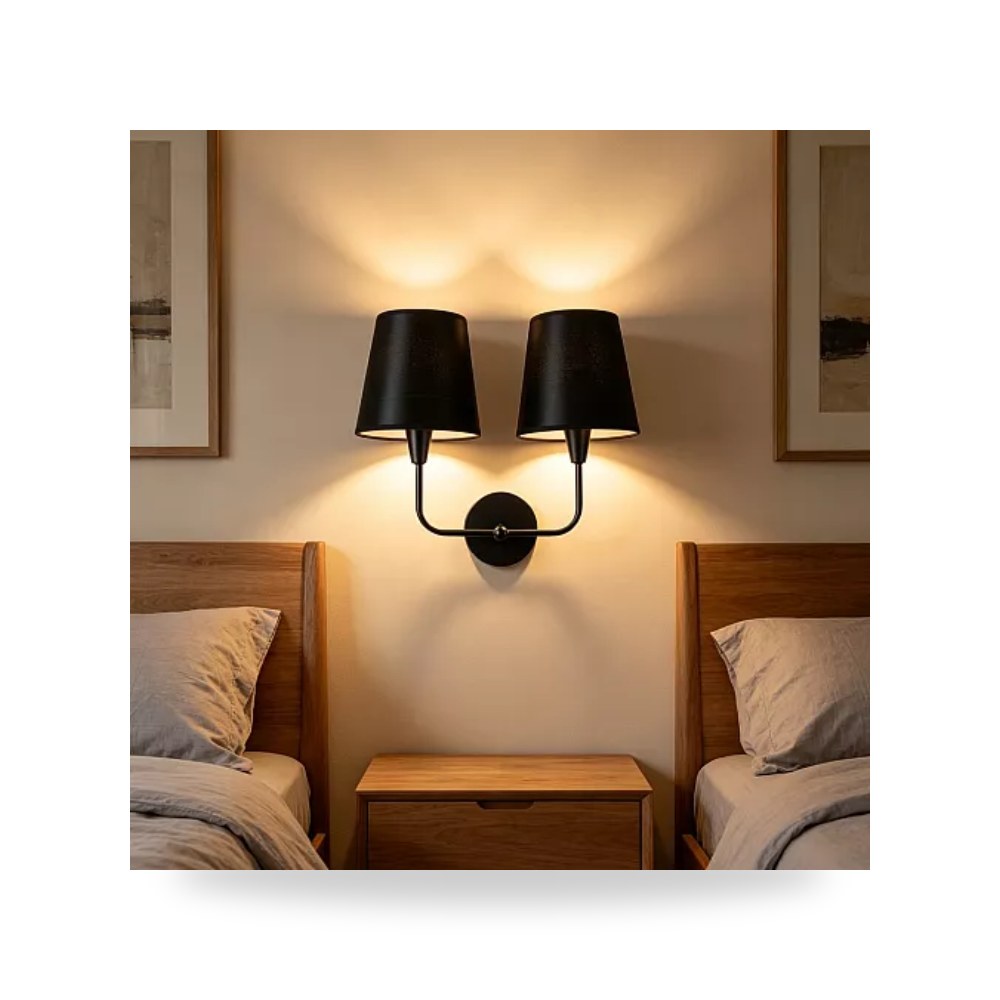 ابليك حائط مجوز اسود 2 طربوش E14 همر Hamer E7225 موديل UP-15