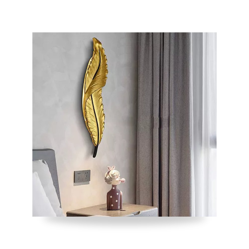 أبليك جداري ريشة جبس ذهبي وسط 62x16cm أصفر هامر همر موديل UP-15