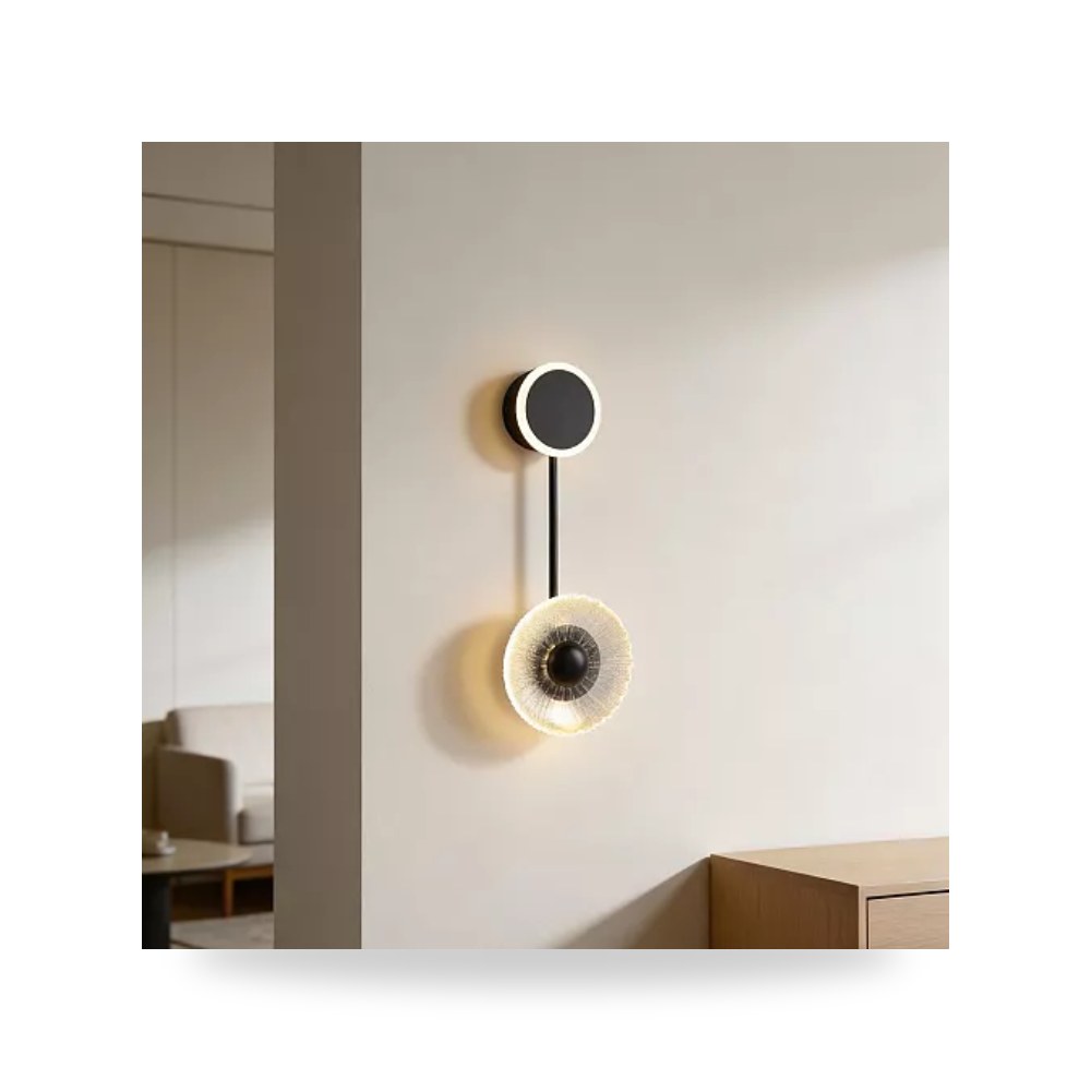 أبليك جداري دائري مع وردة أسود 5W مقاس 50cm هامر همر موديل UP-15