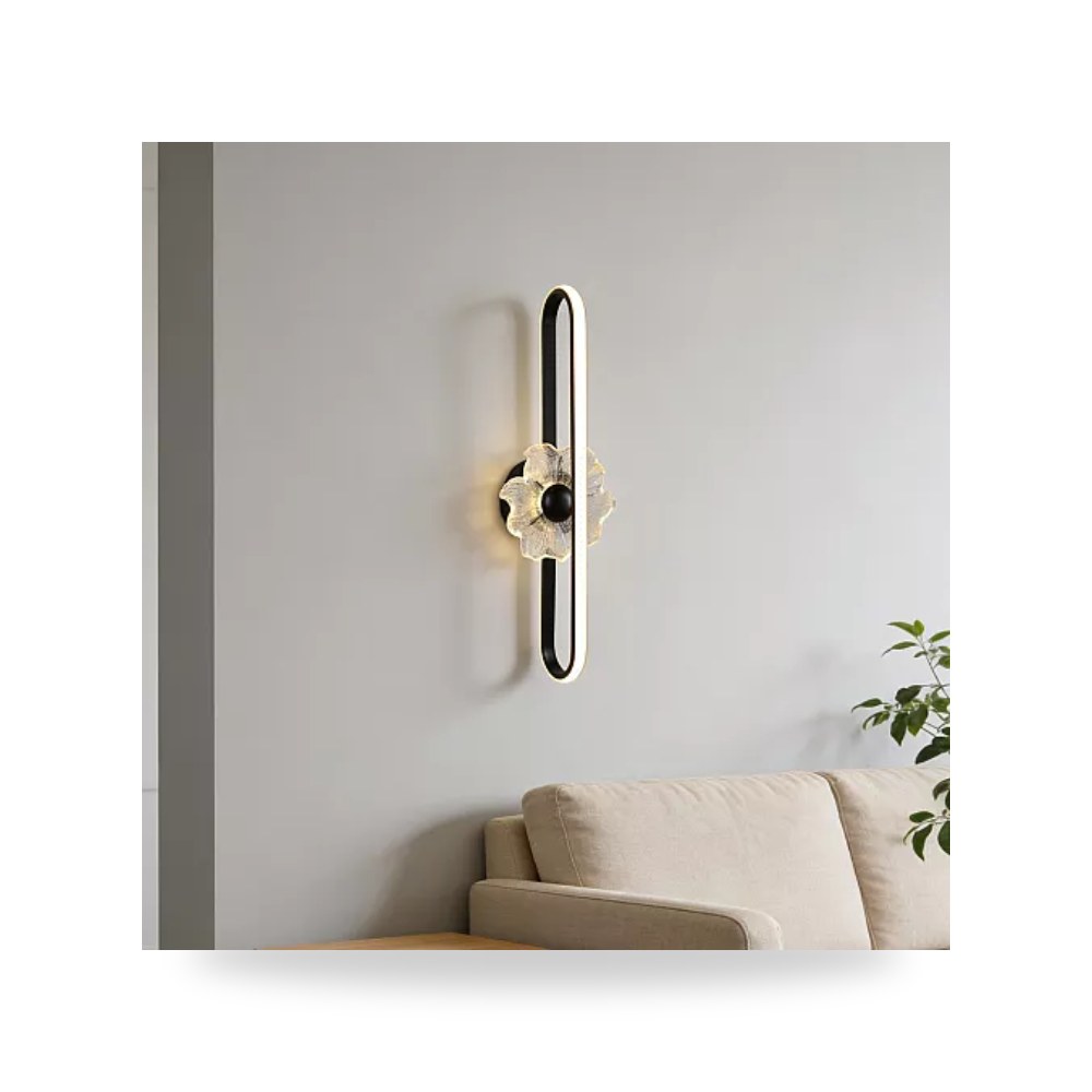أبليك جداري مسطرة مع وردة أسود 15W مقاس 59cm هامر همر موديل UP-15