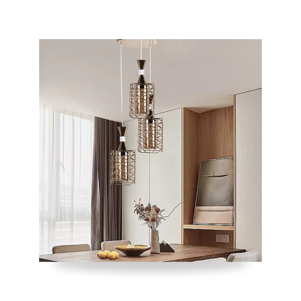 ثريا علاقي ثلاثي ذهبي E27 طراز E6504 همر موديل UP-15
