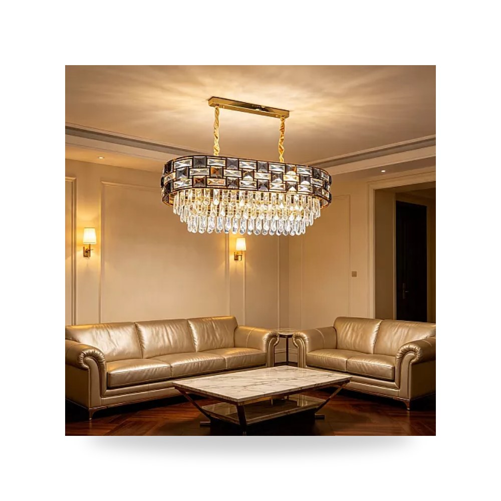 ثريا علاقي ذهبي 100×35 سم E14 طراز E6880 همر موديل UP-15