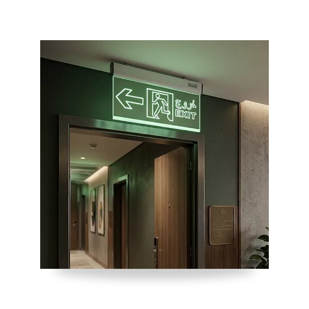 لوحة طوارئ خروج EXIT إكريليك سهم يسار أخضر همر موديل UP-15