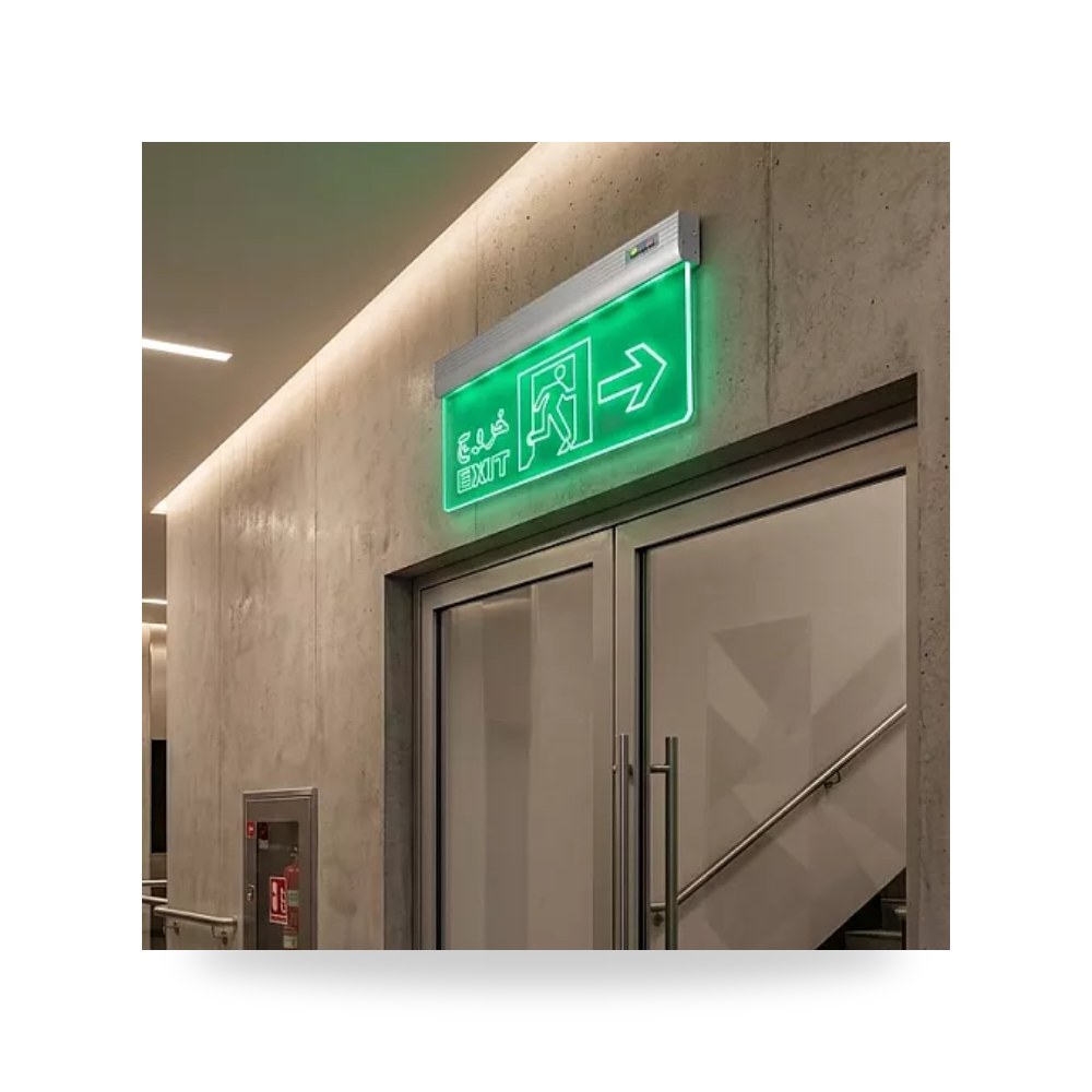لوحة طوارئ خروج EXIT إكريليك سهم يمين أخضر همر موديل UP-15