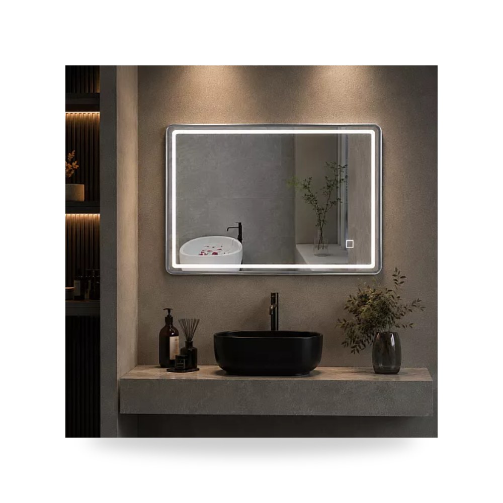مرآة مستطيلة LED إطار ألمنيوم فضي 80x60سم تيتو تييتو موديل مواد صحية