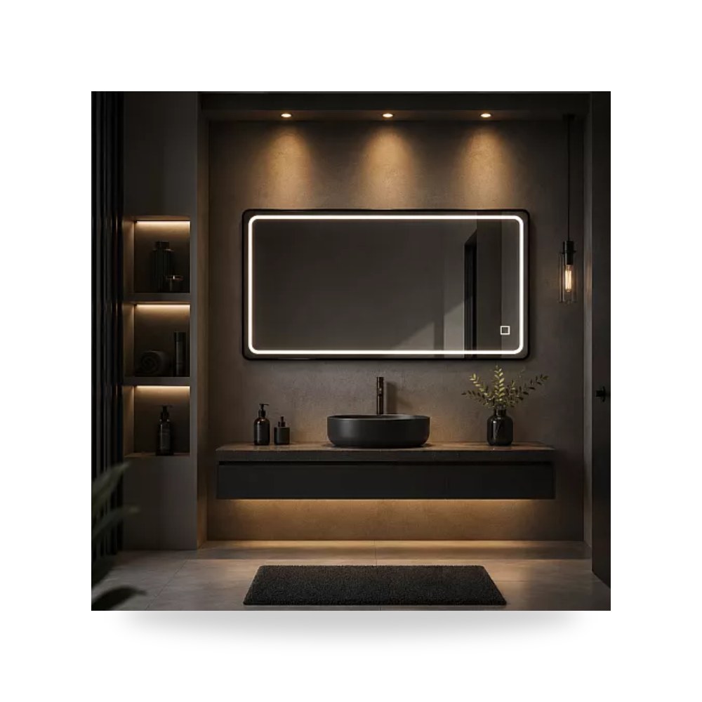 مرآة مستطيلة LED إطار ألمنيوم أسود 120x70سم تيتو تييتو موديل مواد صحية