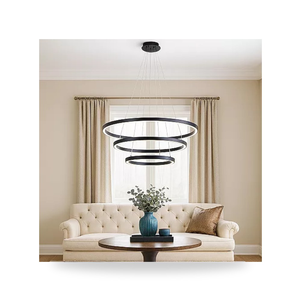 ثريا مودرن 3 حلقات أسود 75W دافئ C-Ring هايمر همر موديل UP-15