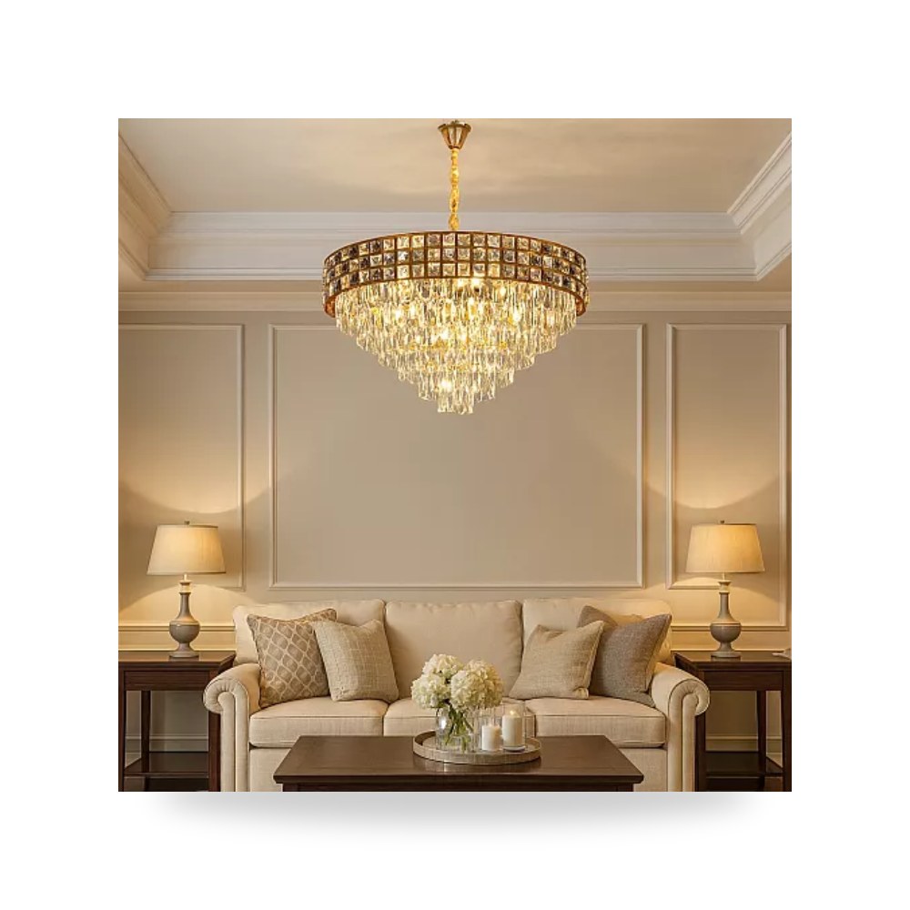 ثريا مودرن ذهبي 80 سم 15xE14 طراز E6883 هايمر همر موديل UP-15