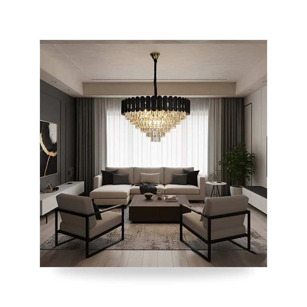 ثريا مودرن أسود وذهبي 80 سم 15 لمبة D6259 هامر همر موديل UP-15