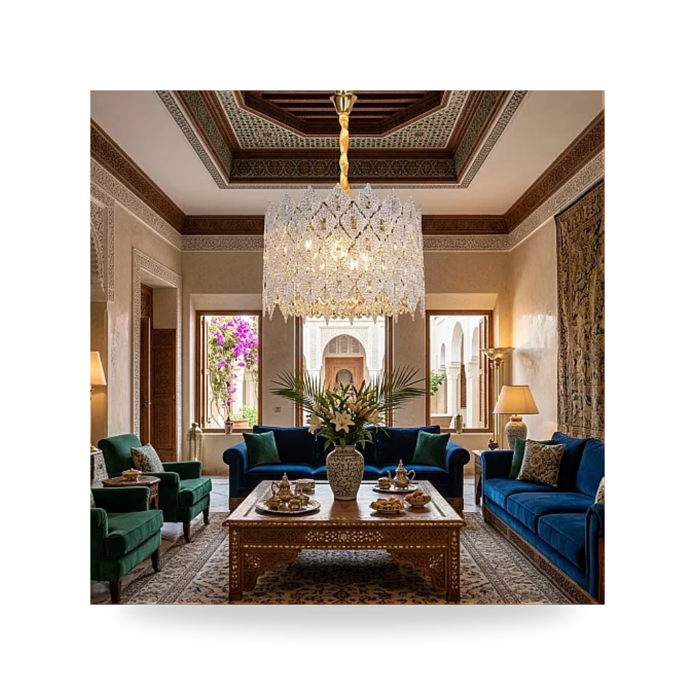 ثريا نجف كريستال مودرن ذهبي 60 سم E14 همر E7180 موديل UP-15