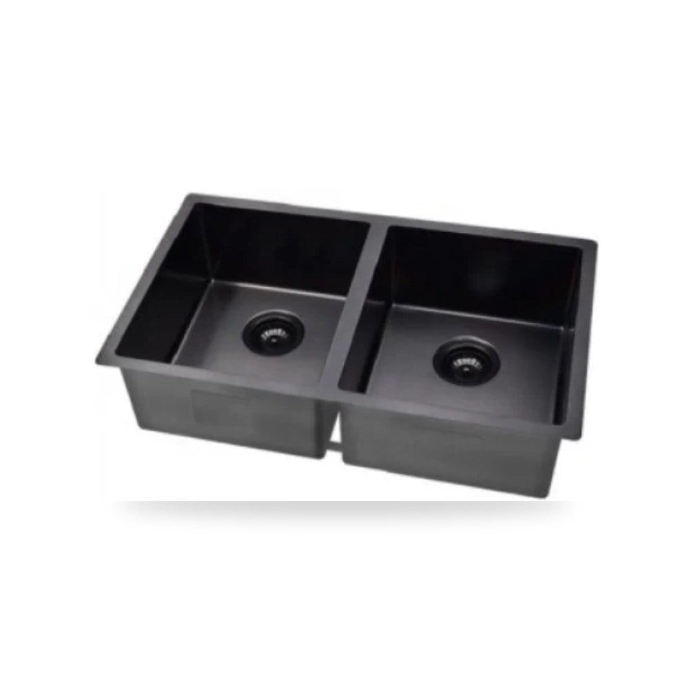 حوض مجلى مطبخ مزدوج أسود ساقط 82x45 illus شركة (REMCO)
