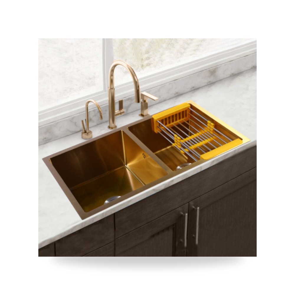 حوض مجلى مطبخ حوضين ذهبي 82x45 سم illus شركة (REMCO)