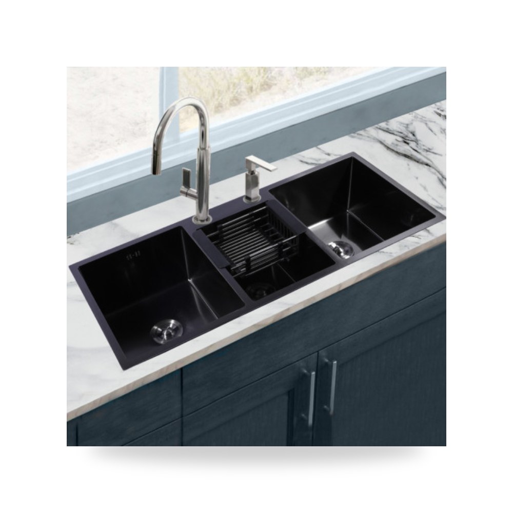 حوض مجلى مطبخ 3 أحواض أسود 115x50 سم illus شركة (REMCO)