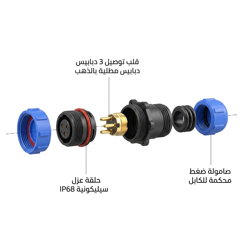 طقم موصلات طيران صناعية SP17 بـ 3 دبابيس مقاومة للماء IP68 تيار 10A (5 قطع)