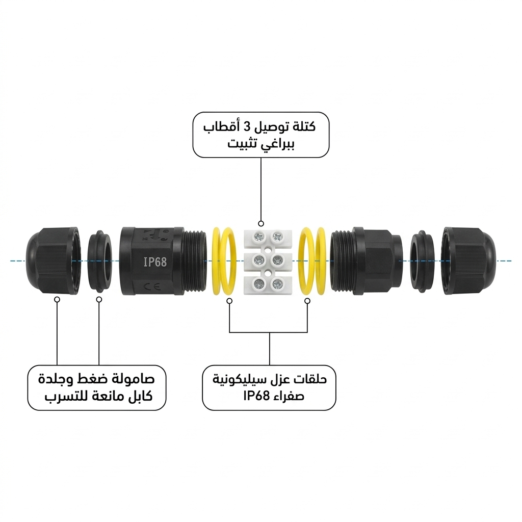 موصل كيبل كهربائي مقاوم للماء والغبار IP68 مقاس M20 ماسايكون Masicon لأسلاك 5-9 مم