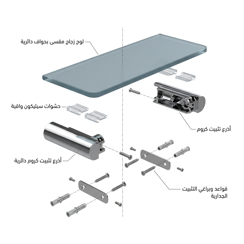 رف دش زجاجي مقسى بحواف دائرية كروم هاتش HATCH موديل HAT-GS001R