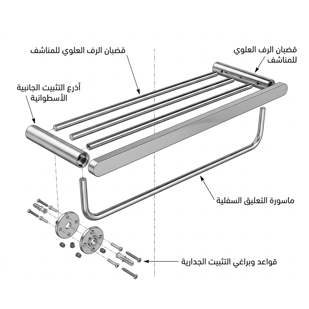 علاقة ورف مناشف فندقي بحواف دائرية كروم هاتش HATCH موديل HAT-TR002R
