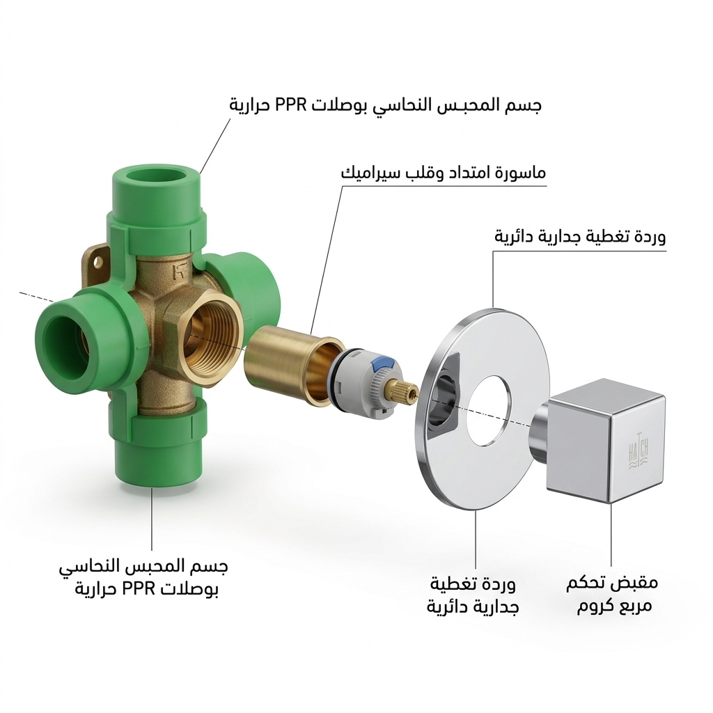صمام ومحبس رئيسي حراري مدفون كروم مربع هاتش HATCH موديل HAT-AVE007 مقاس 20 مم