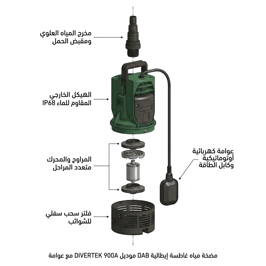 مضخة مياه غاطسة إيطالية DAB موديل DIVERTEK 900A مع عوامة