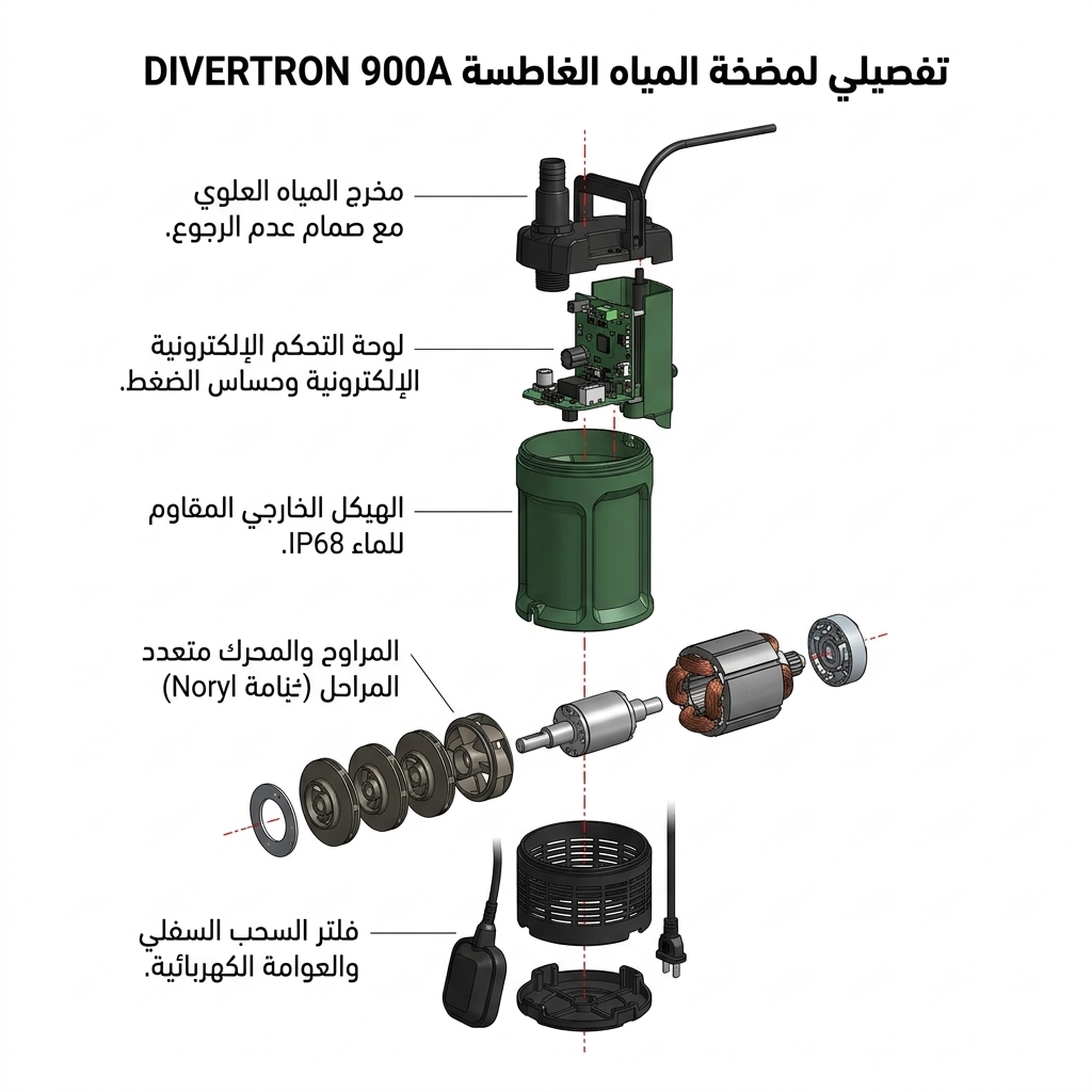 مضخة مياه غاطسة أوتوماتيكية DAB موديل DIVERTRON 900A مع عوامة