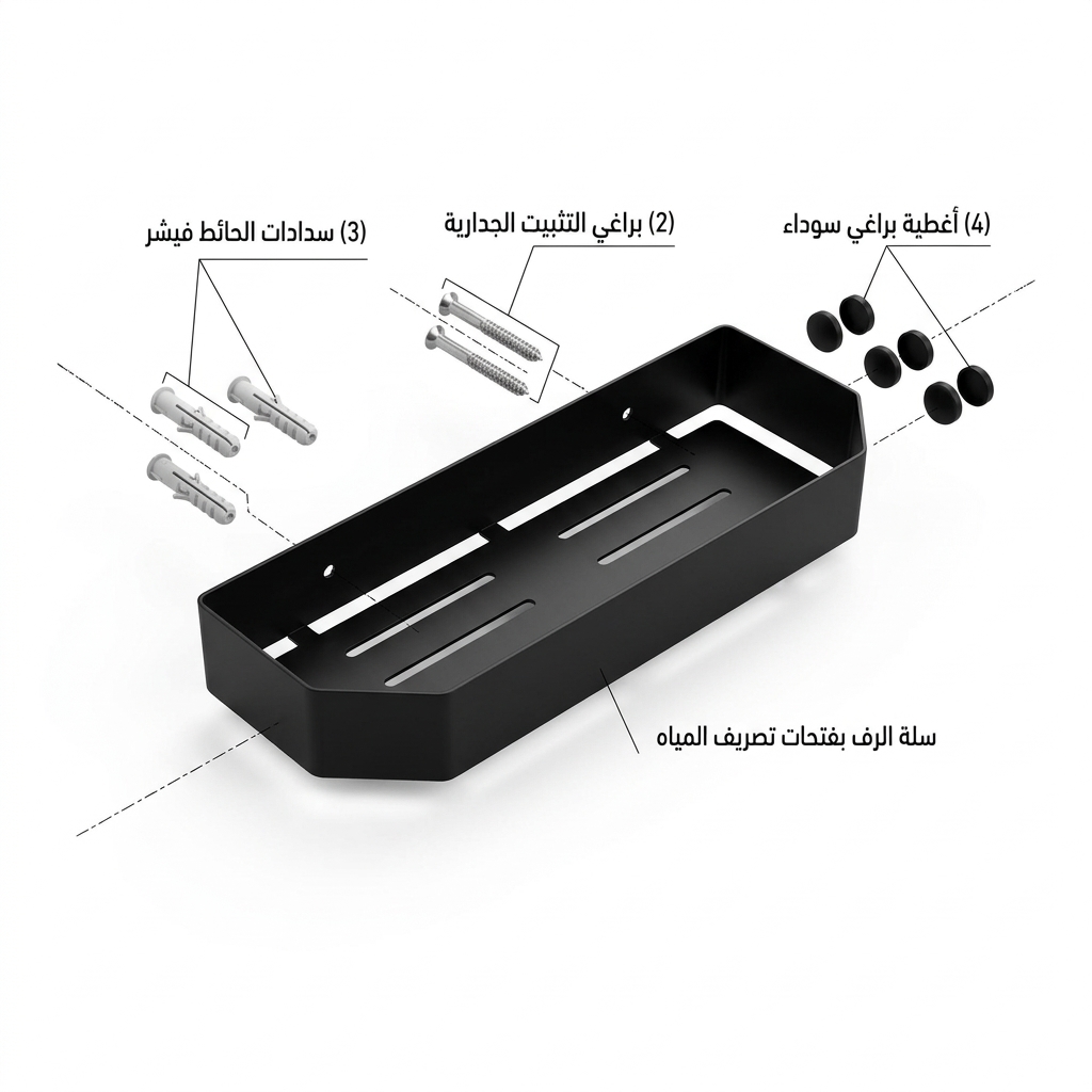 رف صابون وشامبو حمام ستانلس ستيل أسود موديل 60152