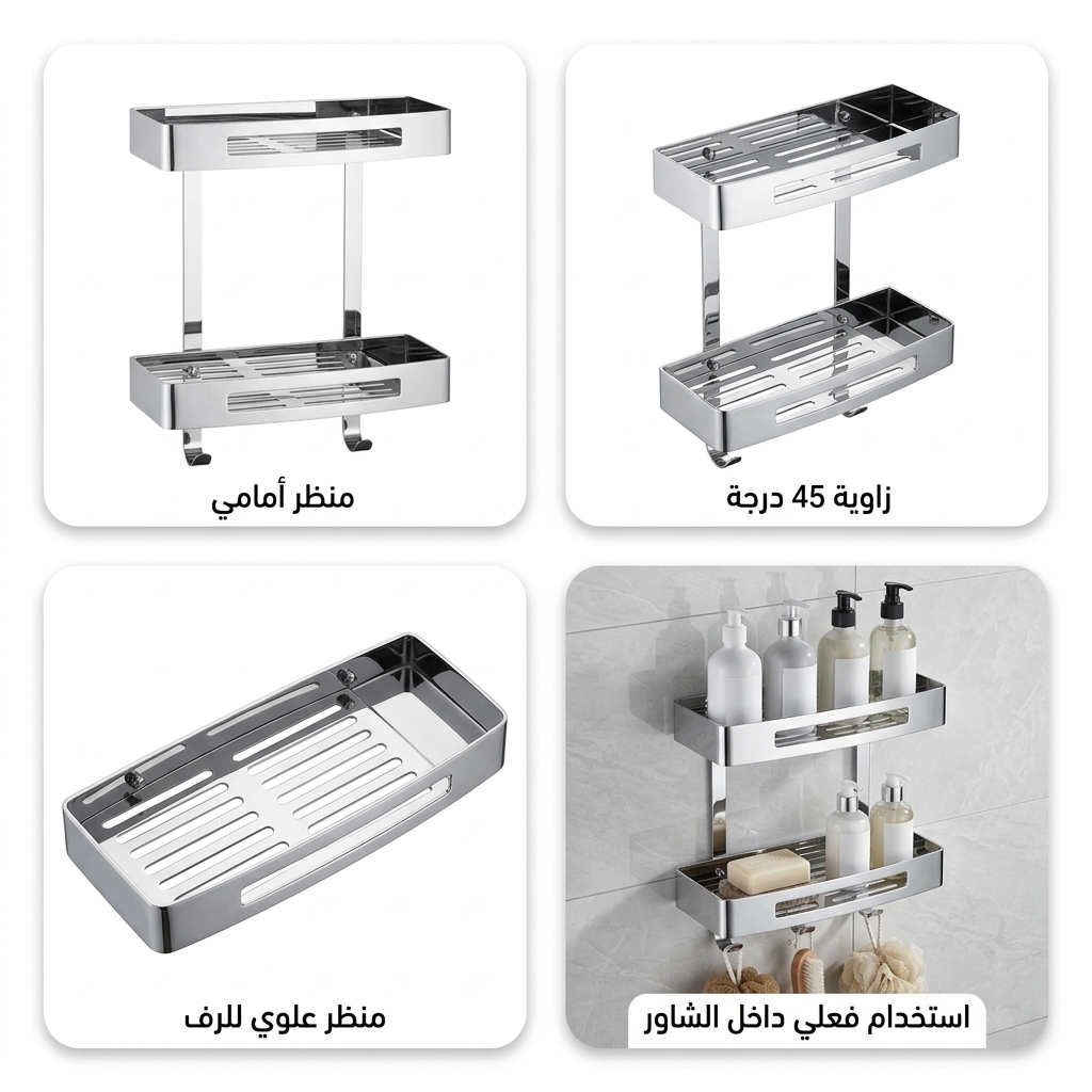 رف صابون وشامبو حمام دورين ستانلس ستيل كروم موديل 60153