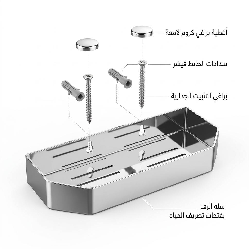 رف صابون وشامبو حمام ستانلس ستيل كروم موديل 60151