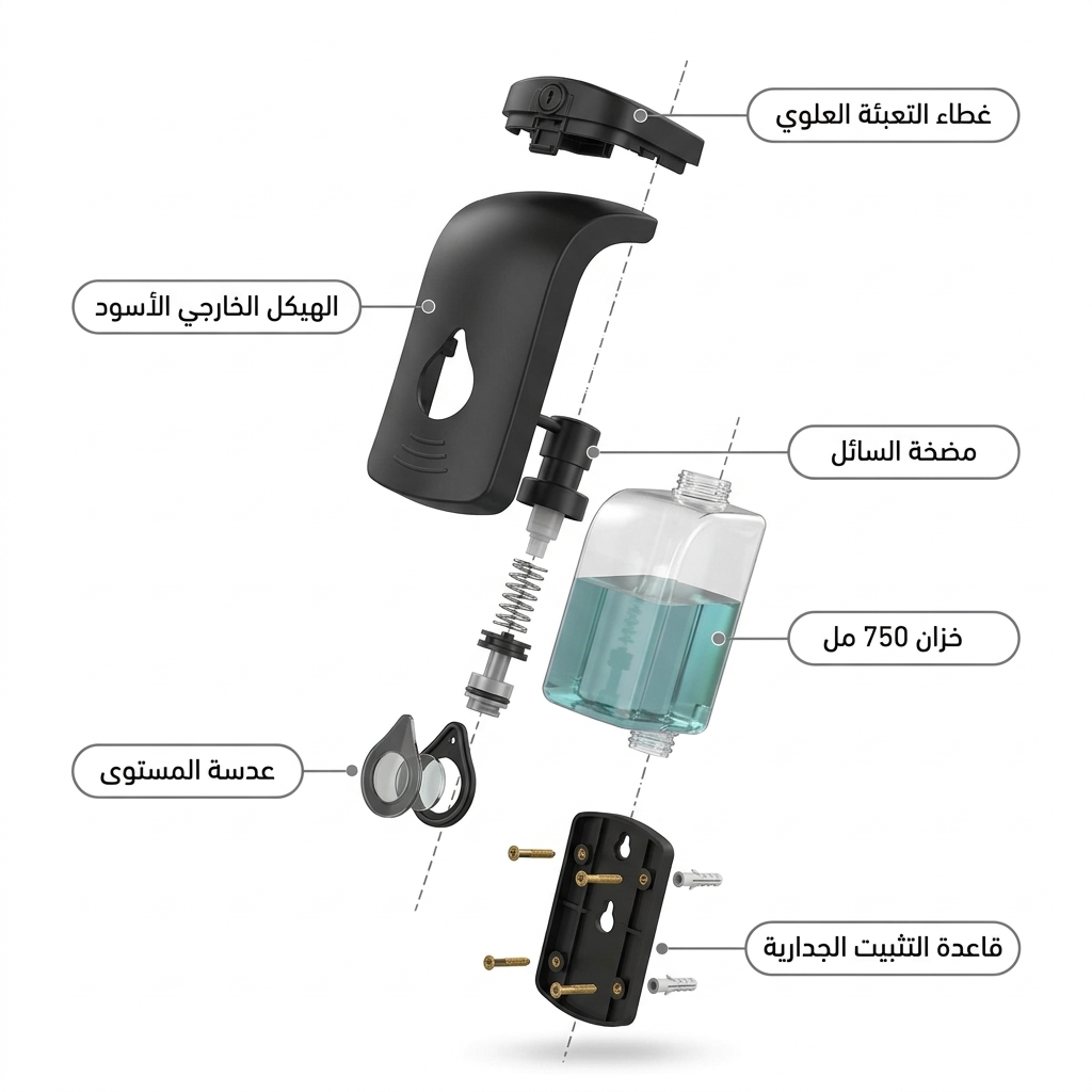 موزع صابون سائل ومعقم جداري 750 مل أسود موديل 50018
