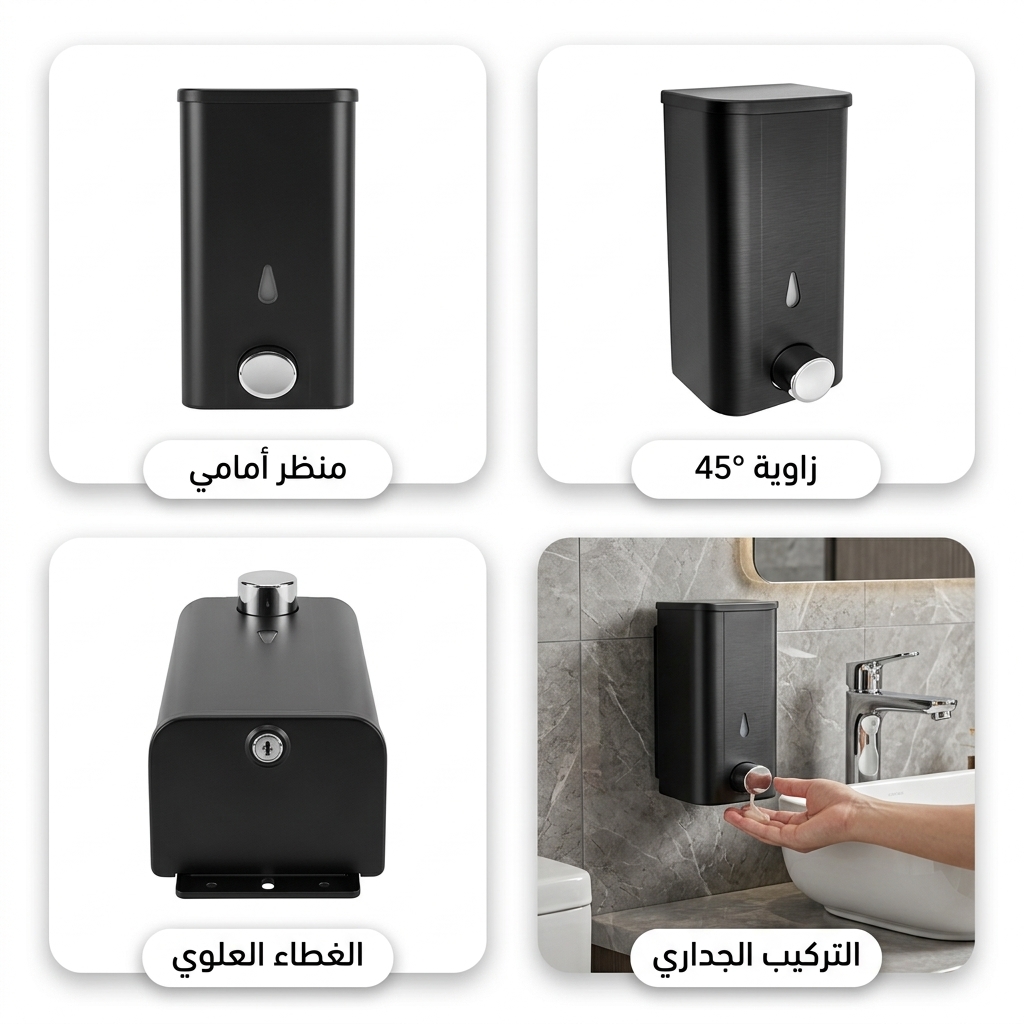 موزع صابون سائل جداري ستانلس ستيل أسود 650 مل موديل 50037