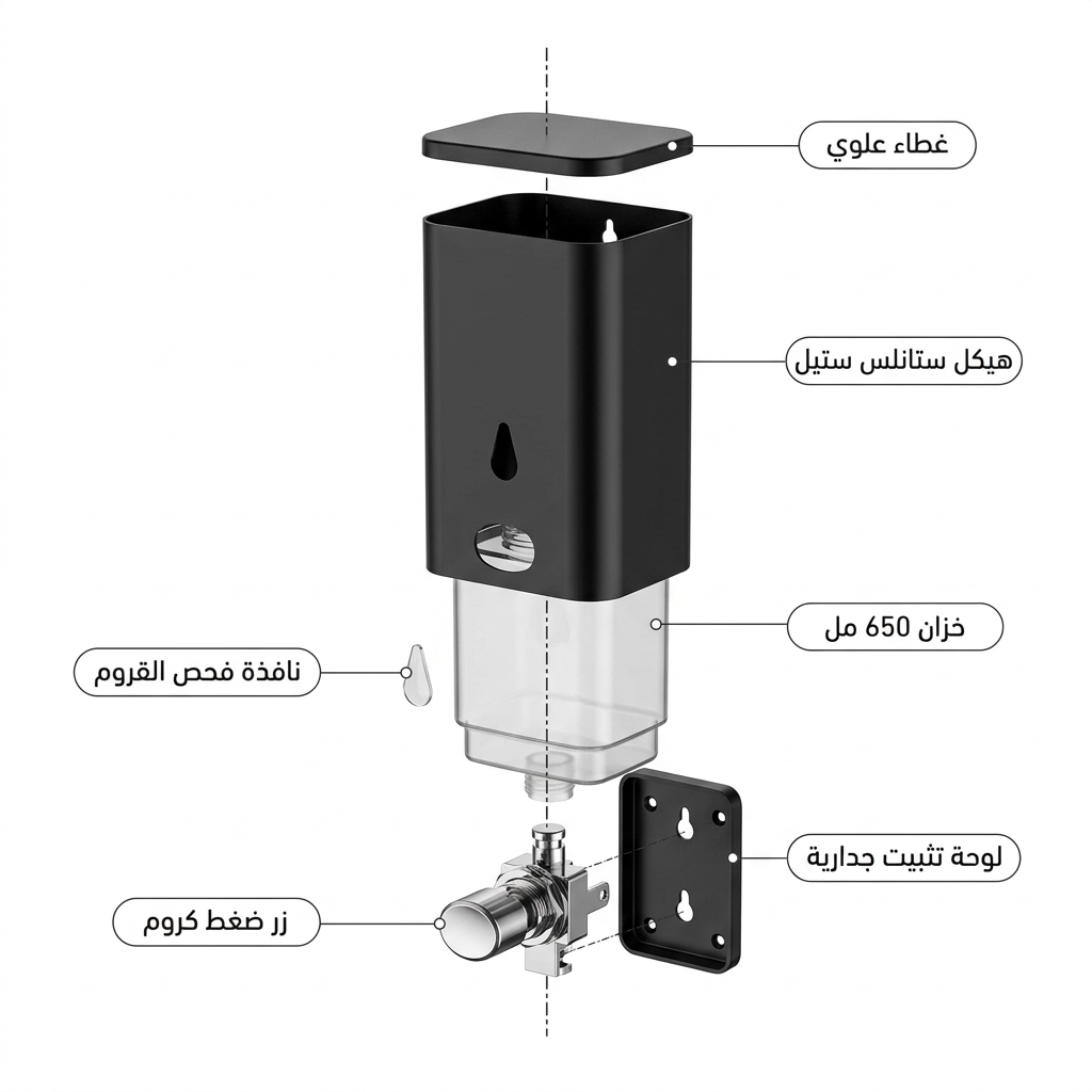 موزع صابون سائل جداري ستانلس ستيل أسود 650 مل موديل 50037
