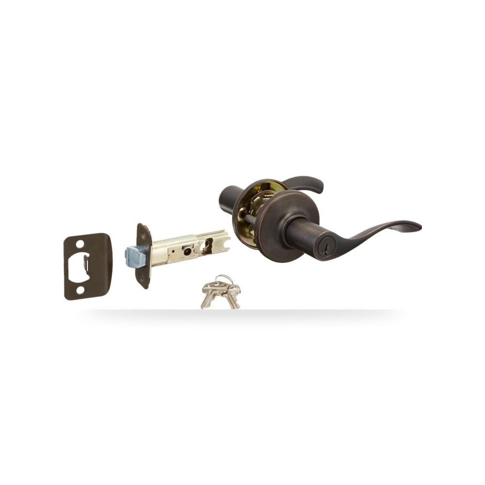 كويكست (Kwikset) - طقم رافعة ومقبض باب معماري متطور مع قفل أمان ومفتاح - لون برونزي معتق
