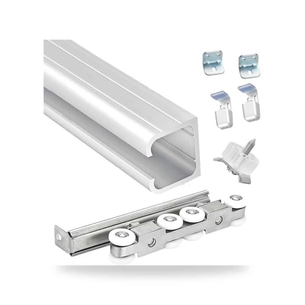 طقم مسار باب سحاب مفرد فضي بطول 400 سم
